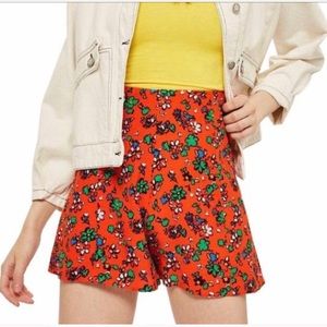 Topshop Ditzy Orange Floral Print Shorts Size 2